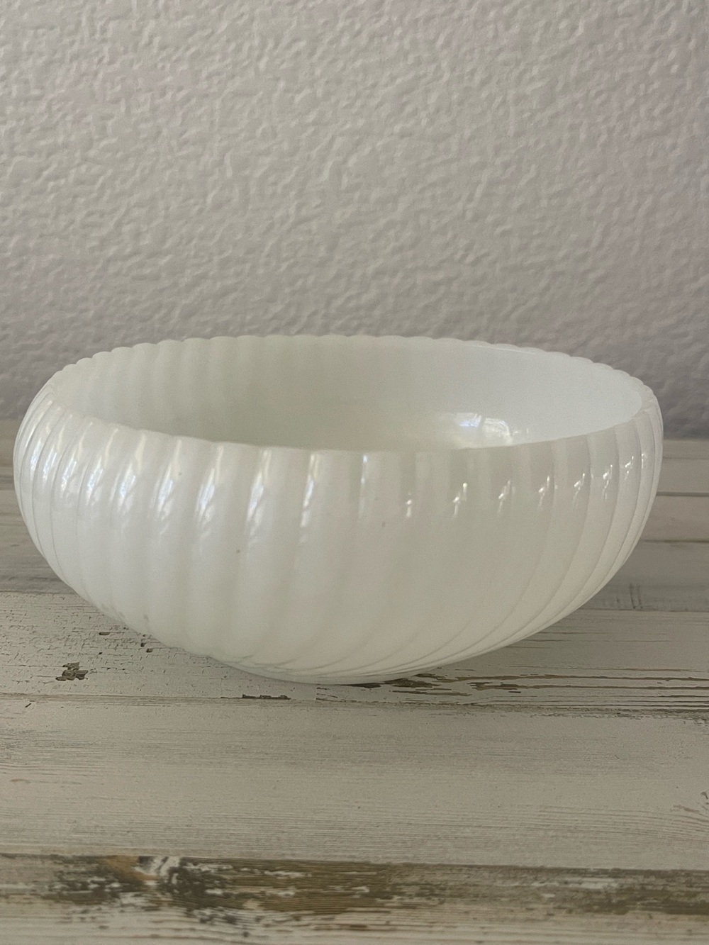 Vintage Fire King Milk Glass Ribbed Swirl Bulb Bowl